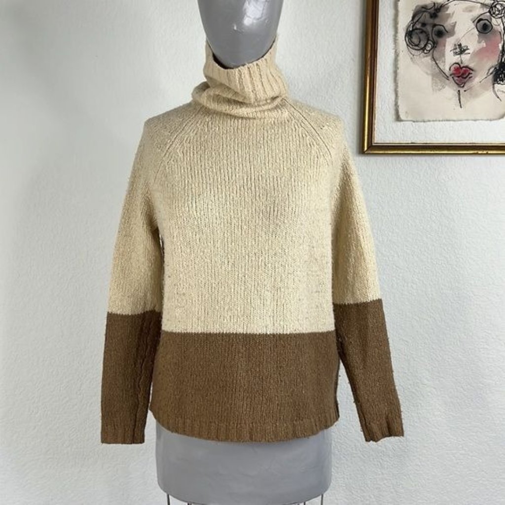 Vince Color Block Cashmere Turtleneck Sweater
